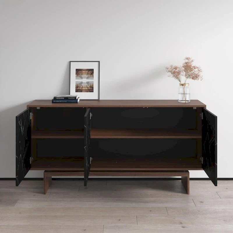 Modern Matte Sideboard / Buffet – Walnut/Black / Walnut/White