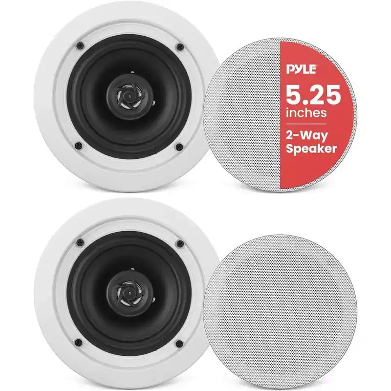 Pyle PDIC51RD 5.25'' In-Wall/In-Ceiling Dual 2-Way Speaker System - Flush Mount - White