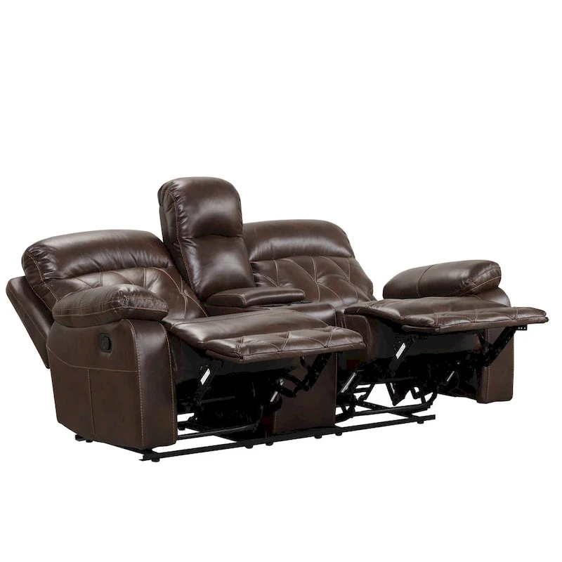 Owen 3-Piece Brown Breathable Leather Manual Reclining Sofa Set