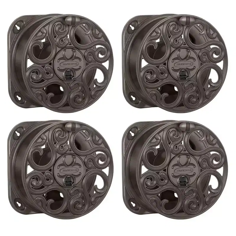Suncast Sidewinder Side Scroll 60 Foot Hose Capacity Resin Decorative Wall Mount Hose Reel, Bronze (4 Pack)