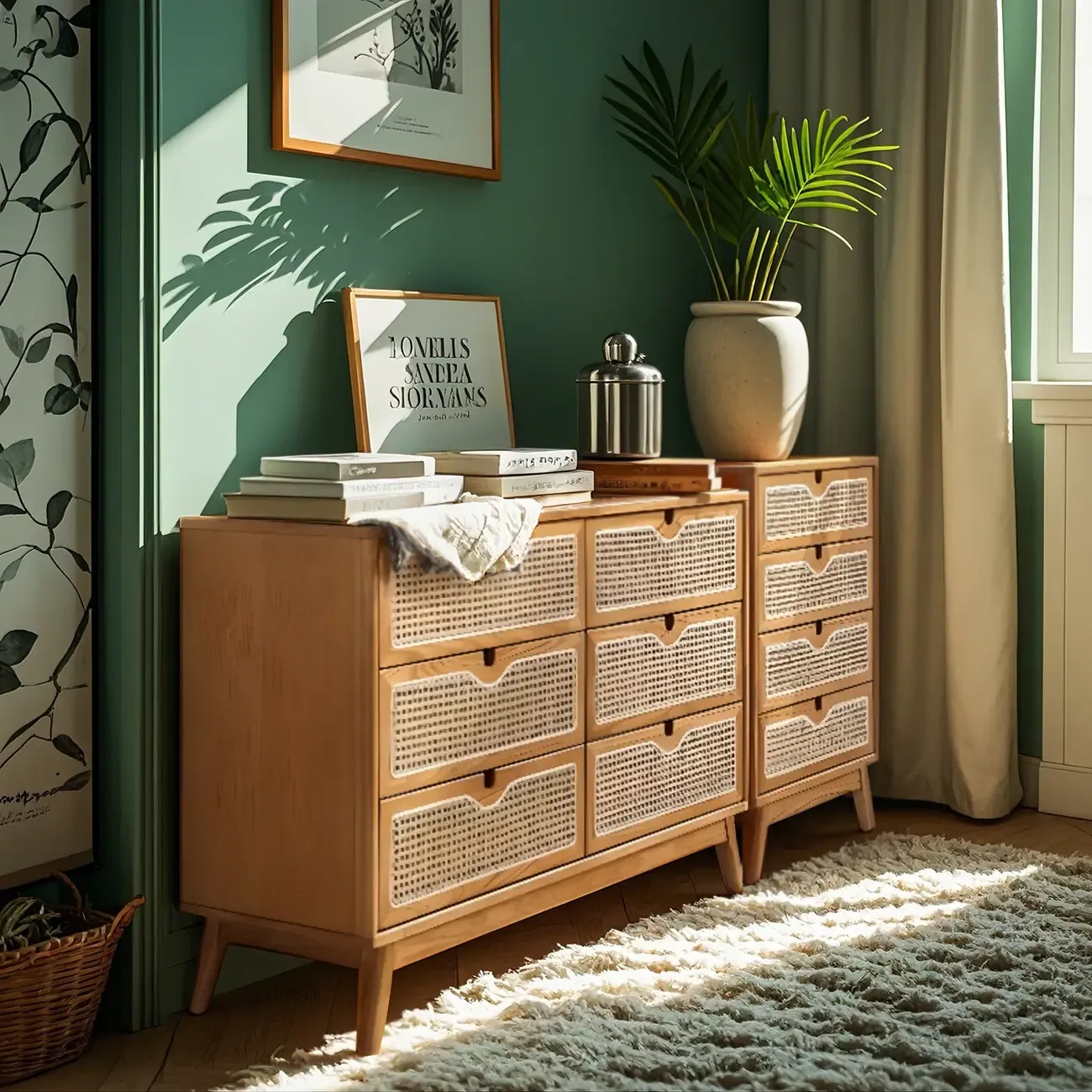 Tropical Natural Woven Double Layer Chest with 6-Drawers