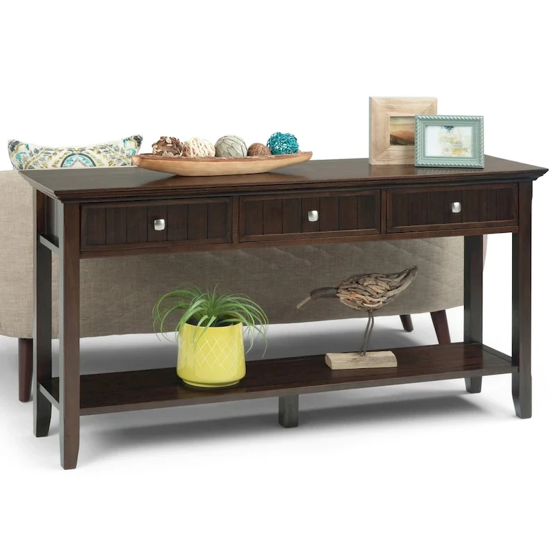 60-Inch Solid Wood Console Table with 3 Drawers (Tobacco Brown/Brunette Brown)