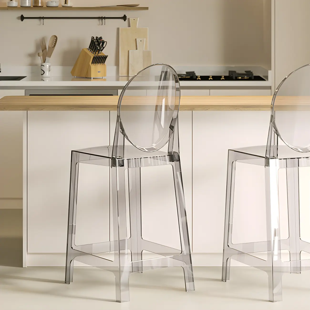 Modern Acrylic Smooth Elegant Circular Backrest Bar Stool
