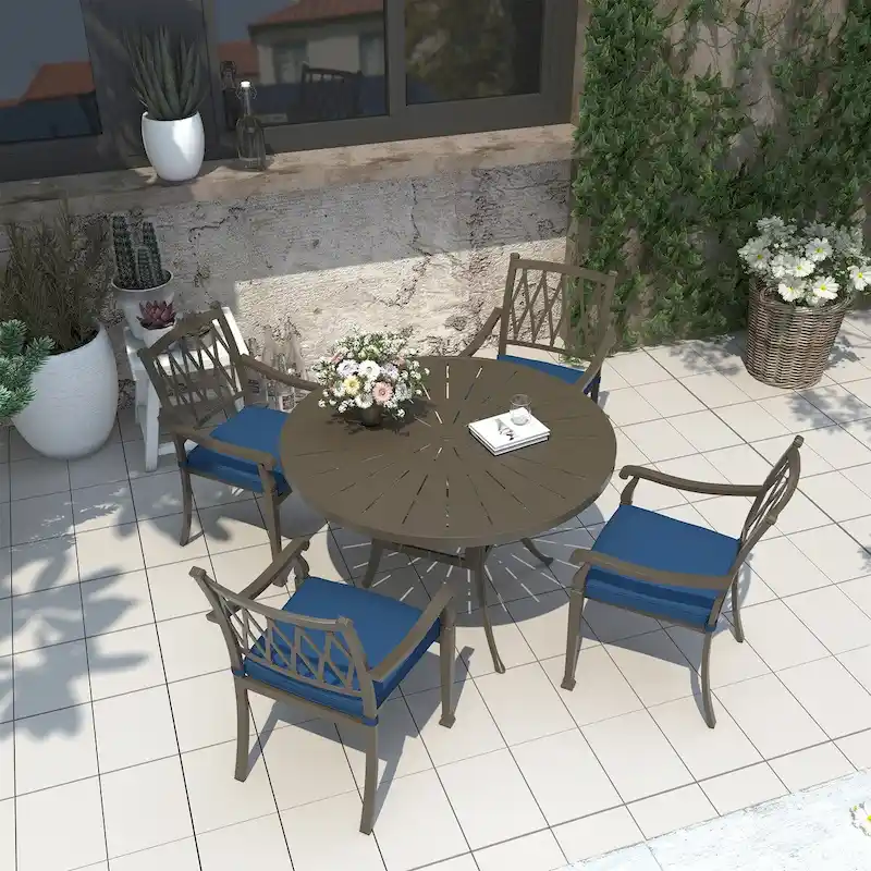 5-Piece Cast Aluminum Patio Dining Set with Cushions
