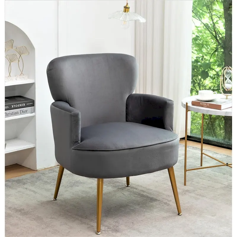 Velvet Accent Chair with Gold Metal Legs