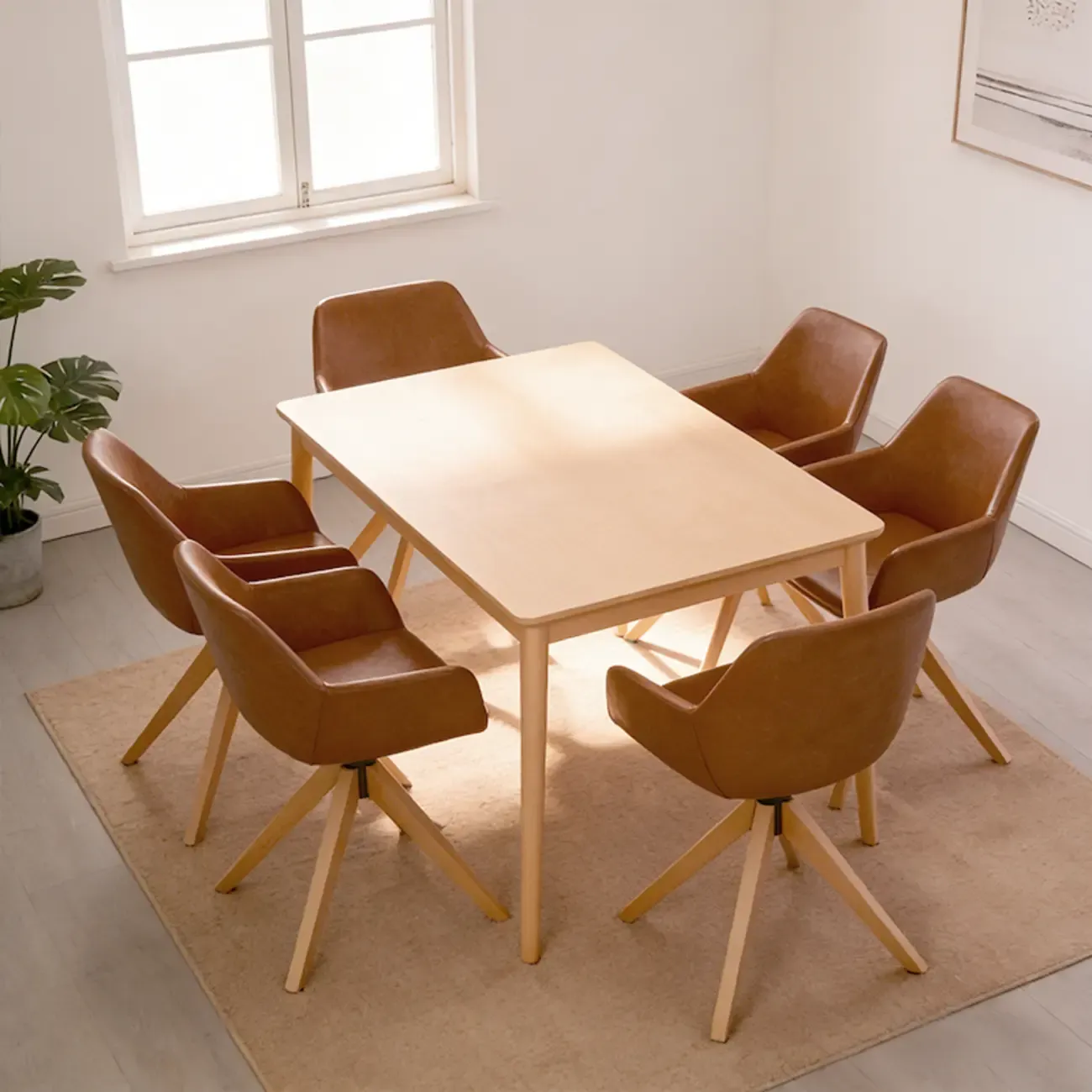 Swivel Brown Faux Leather Arm Dining Chair Set of 2