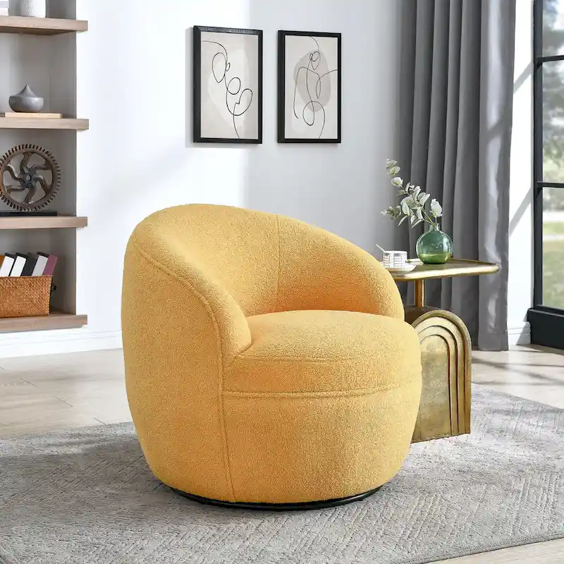 Roundhill Furniture Galleria 360 Swivel Teddy Sherpa Fabric Barrel Chair
