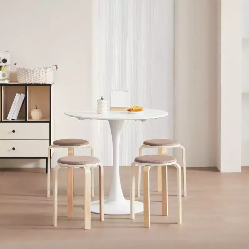 MAYEERTY Set of 4 Stackable Chairs Stools, Round Backless Birch Wood Dining Stools Chairs for Dining Room, Classroom, Small Spaces