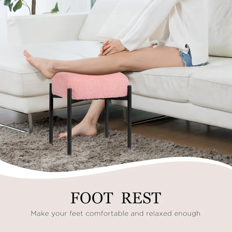 Faux Teddy Fur Round Vanity Stool, Ottoman Foot Stool