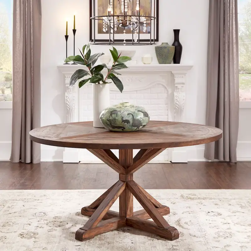 Brown Finish Round Dining Table