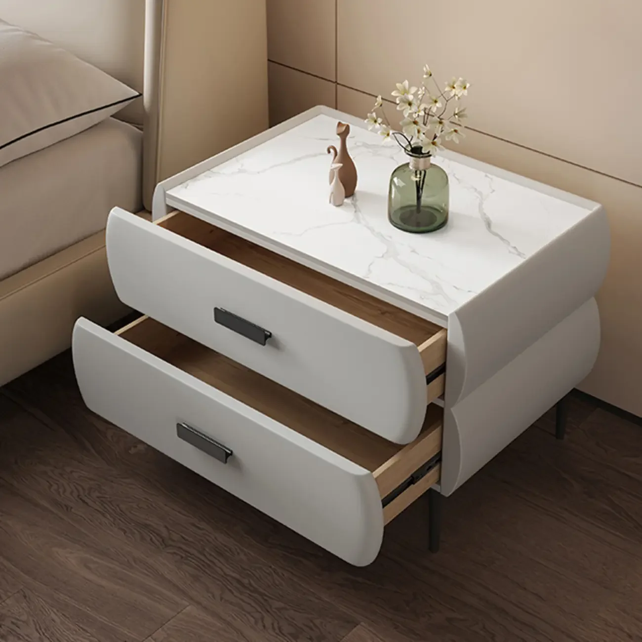 Simple Sintered Stone Top 2-Drawer Nightstand