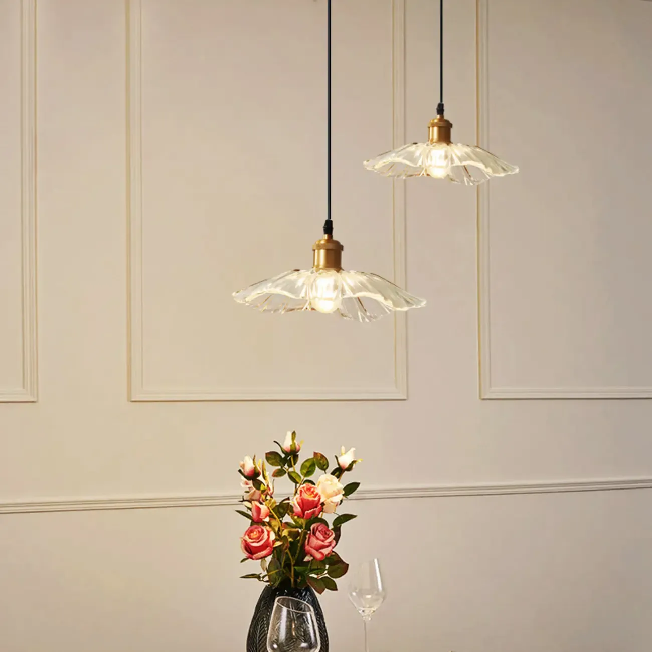 Modern Mini Clear Glass Flower Kitchen Pendant Lighting