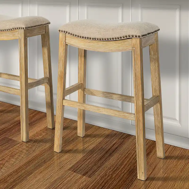 Sadie Saddle-Seat Wood Bar Stool with Upholstered Seat