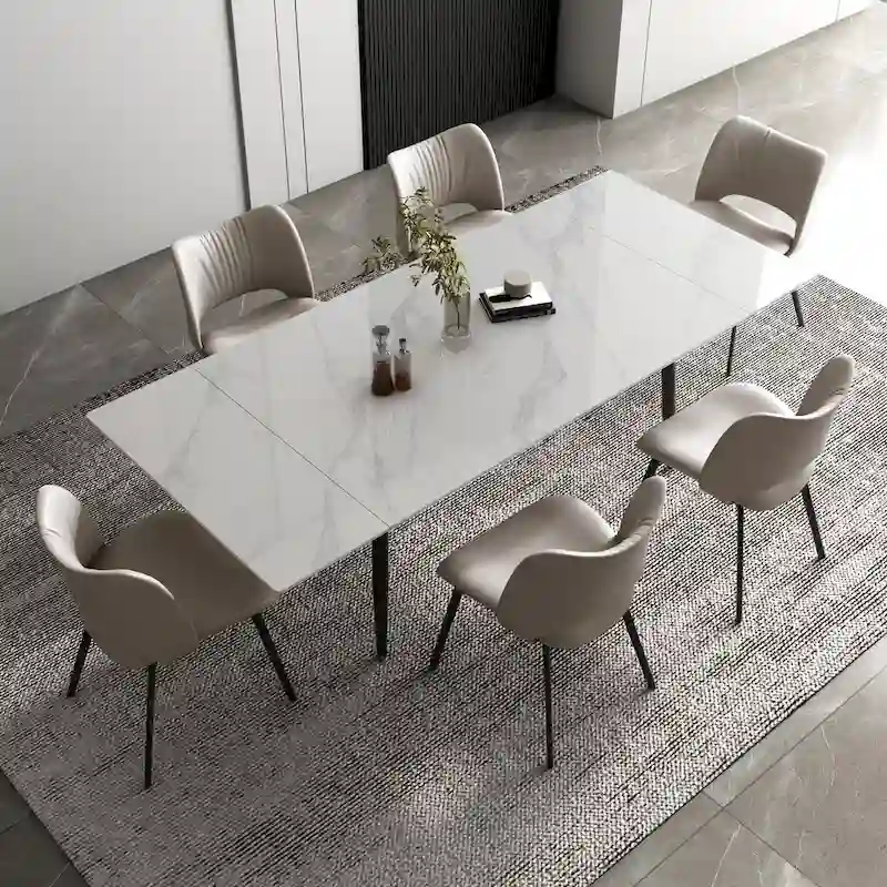 Extendable Dining Table Set with Sintered Stone Top - Seats 6-10