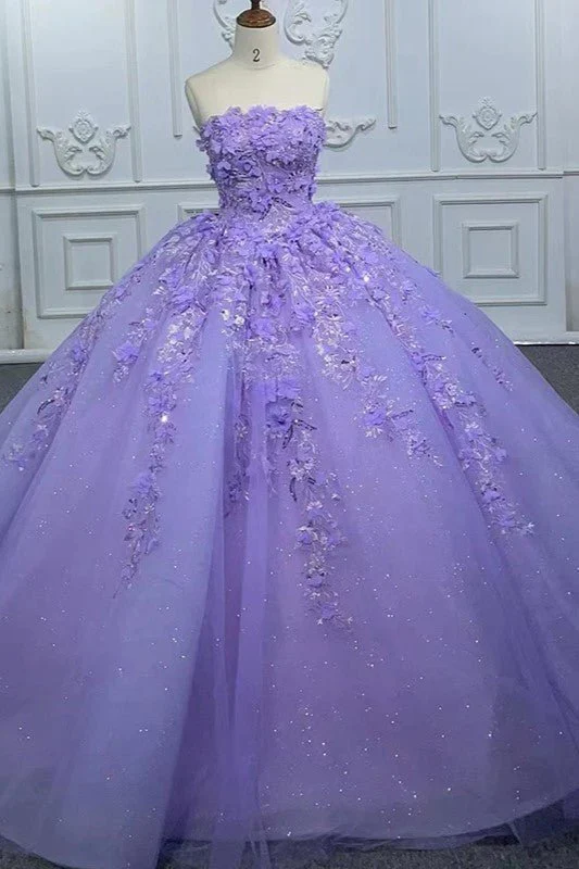 Quinceanera Dress Party Princess Pearls Strapless Evening Gown Appliques