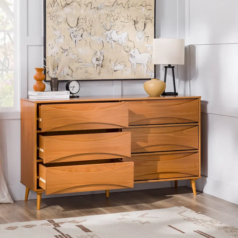 Mid-Century 6-Drawer Solid Wood Dresser