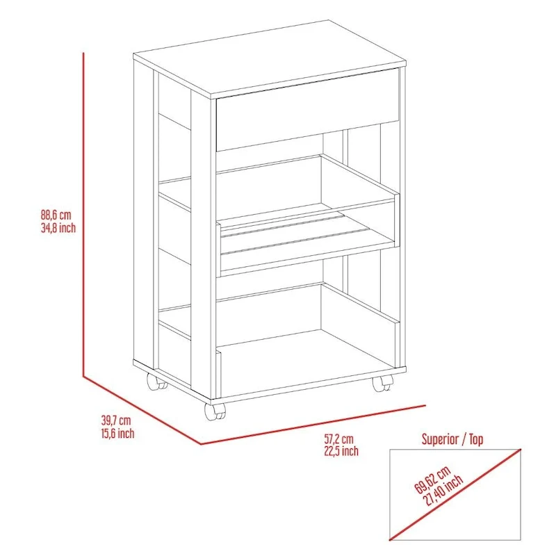 Verona 2-Tier Shelf and drawer kitchen cart