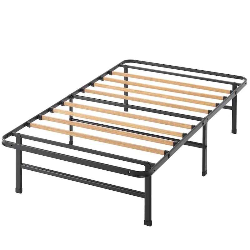 Black 14-Inch Steel Platform Bed Frame with Bamboo Slats – Twin, Twin XL, Full, Queen or King