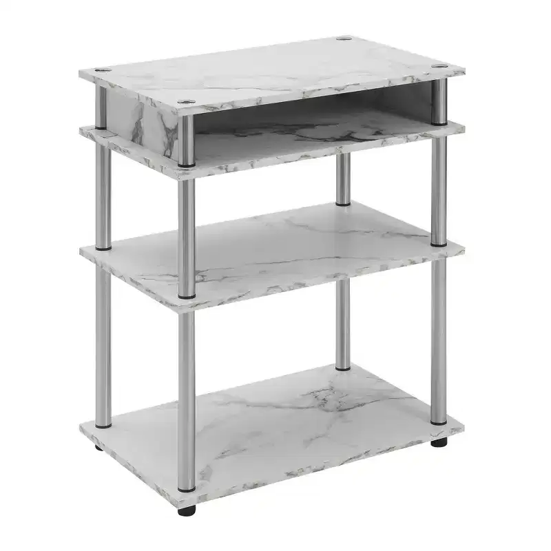 Breighton Home Designs2Go No Tools Printer Stand with Shelves in White Faux Marble