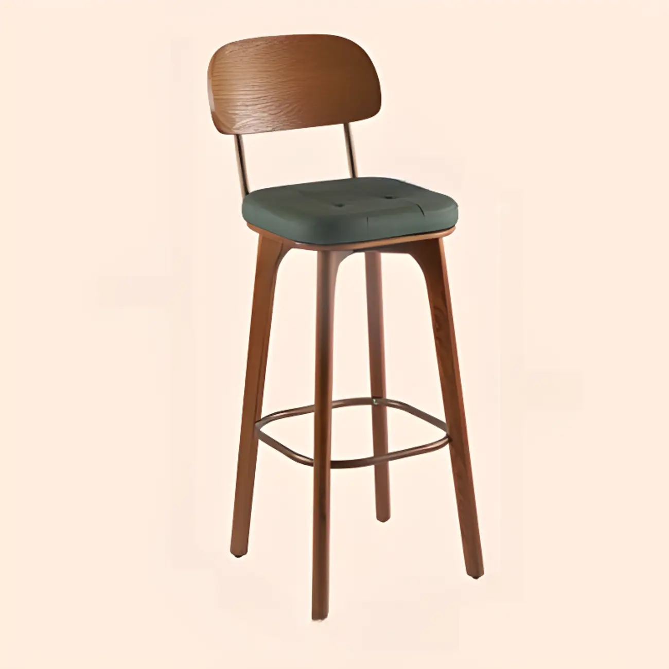 Mid-Century Modern Leather Square Bar Height Stools with Backs
