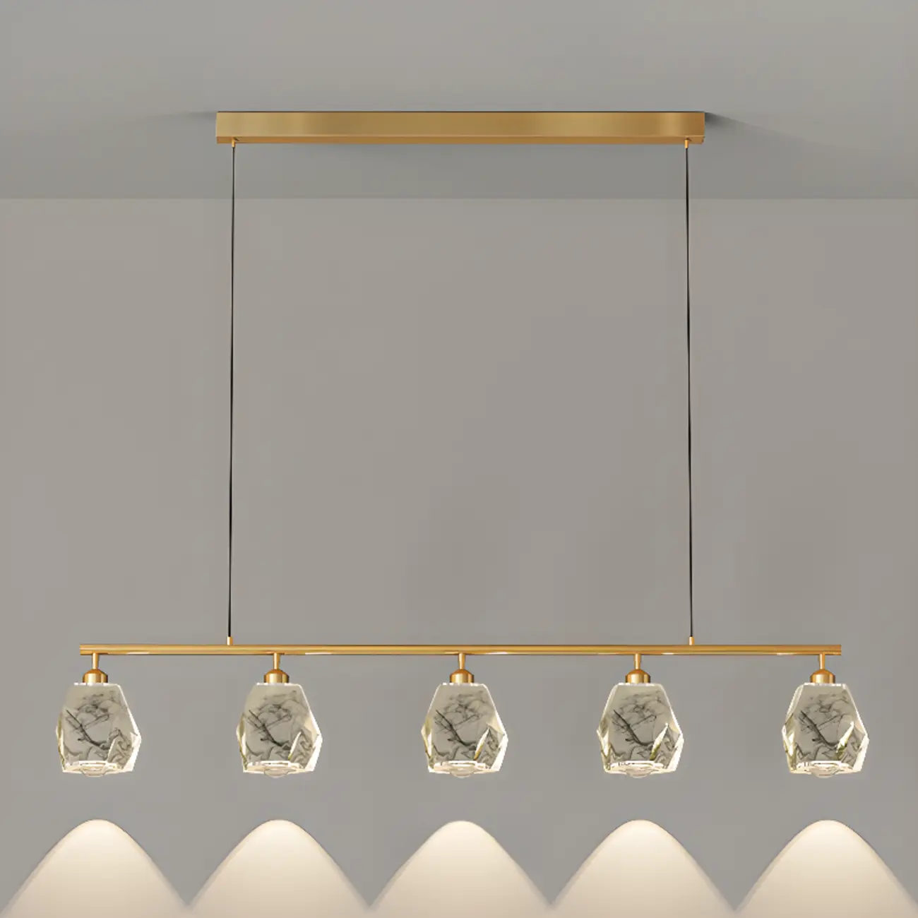 Geometric Gold Crystal Down Island Pendant Light