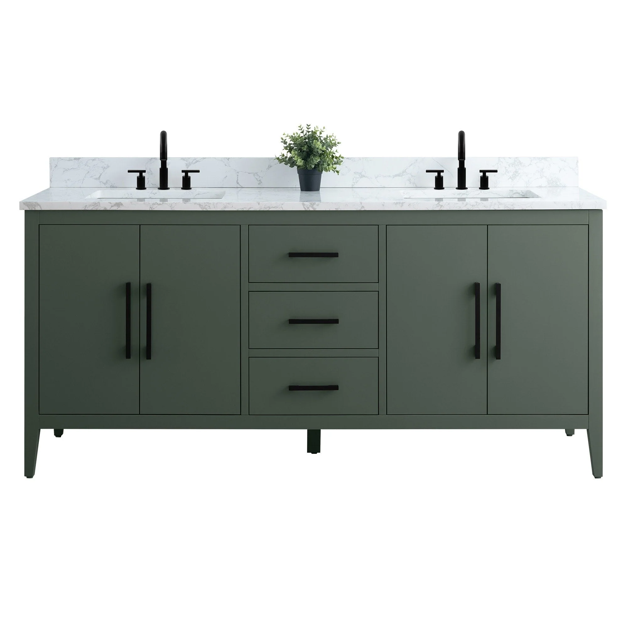 Vanity Art 72 Double Sink Bathroom Vanity Cabinet with Engineered Marble Top