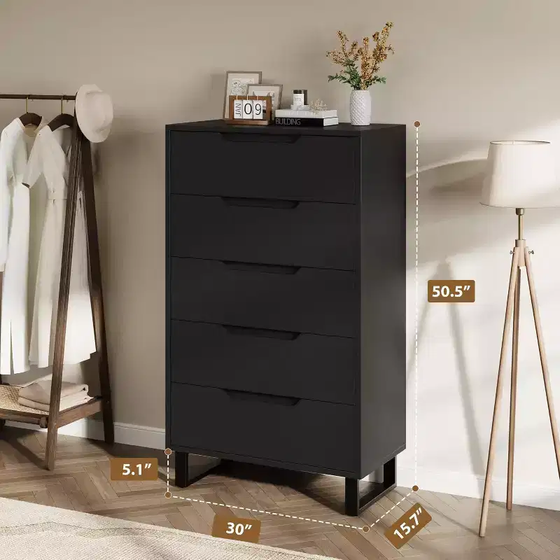 5 Dresser for Bedroom, 50.5 Tall Dresser, Freestanding Horizontal Drawer with Storage, Wooden Closet Chest Storage for Living Room, Hallway