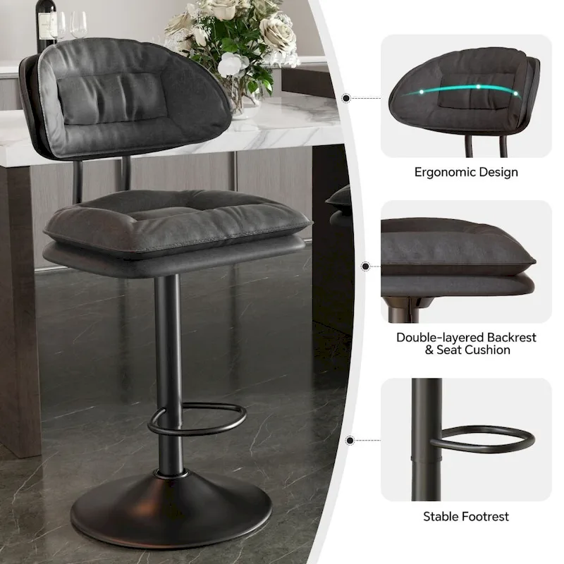 Set of 2 Swivel Bar Stools Adjustable Counter Height