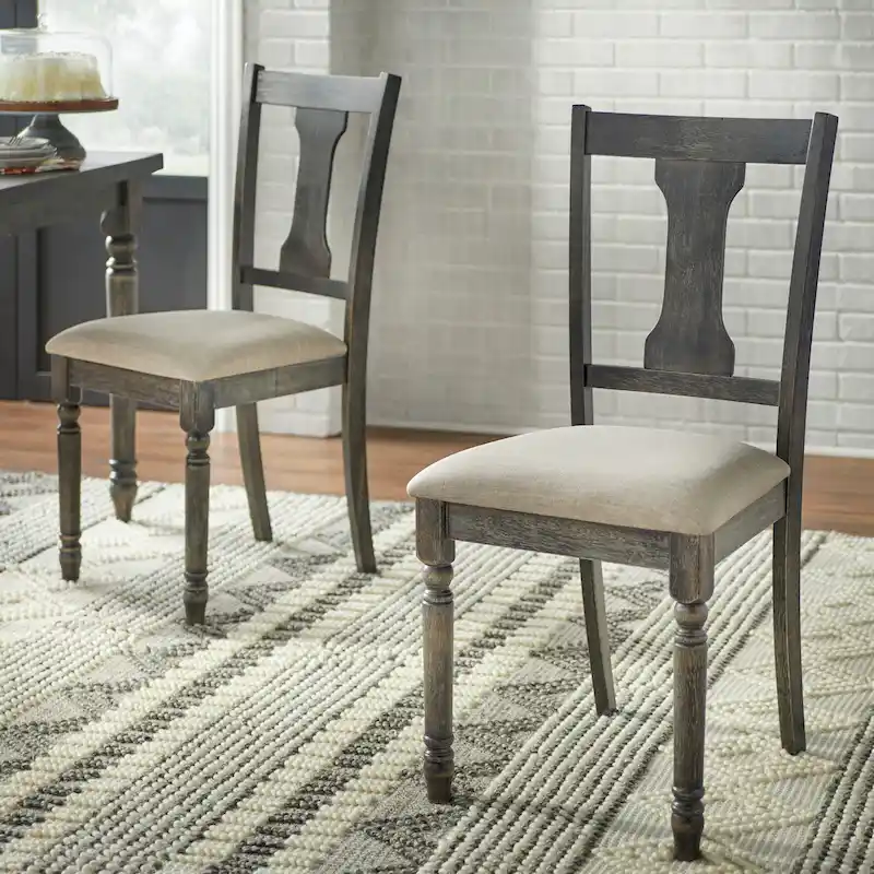 Farmhouse Upholstered Dining Chairs, Set of 2 – Weathered Grey / Rustic Brown / Driftwood