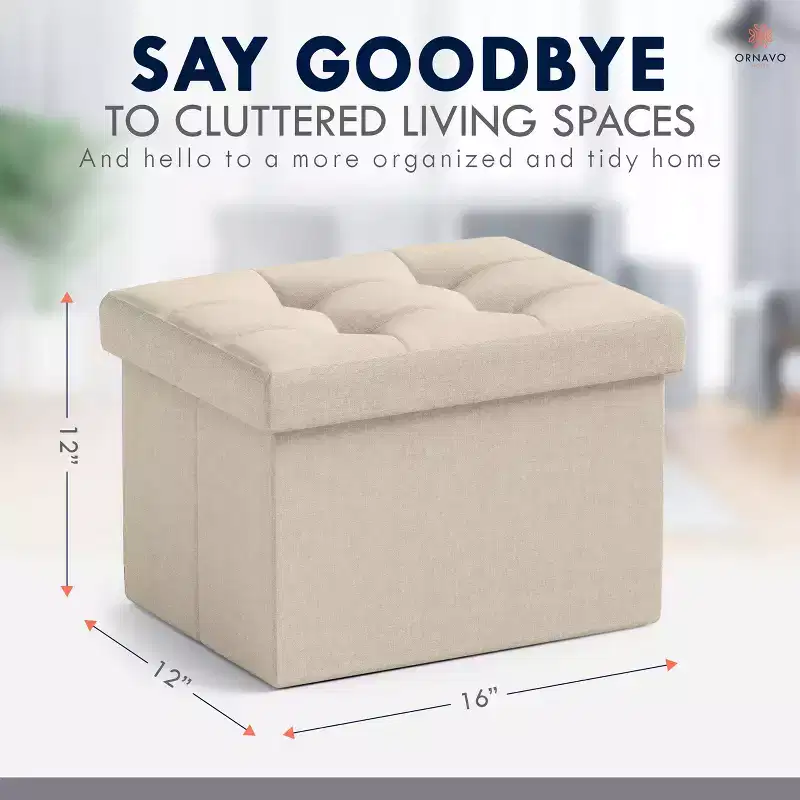 Ornavo Home Collapsible Rectangle Small Storage Ottoman - 12 x 16 x 12