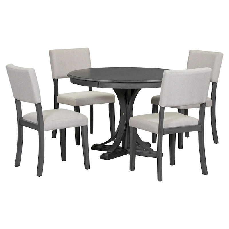 5-Piece Round Dining Table Set with Curved Trestle Style Table Legs and 4 Chairs