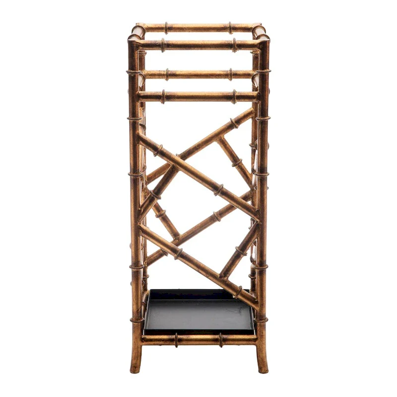 Antique Gold Iron Bamboo Umbrella Stand Square - 8x8x21