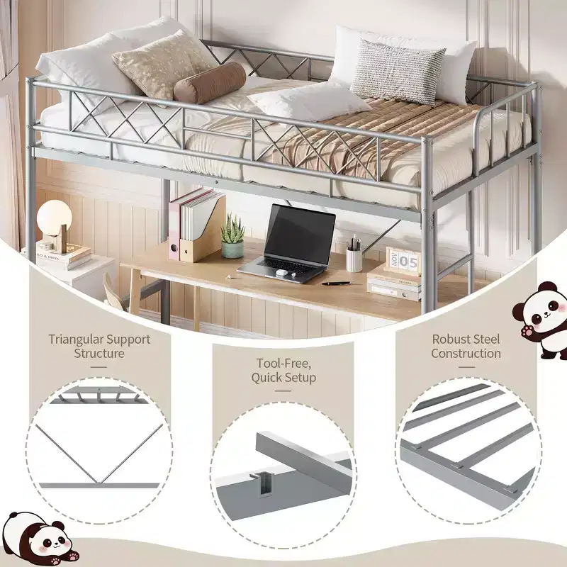 Twin Over Full Heavy Duty Metal Bunk Bed, Sturdy Quiet Construction with Ladder & Guardrails, Space-Saving Design, No Box Spring Required