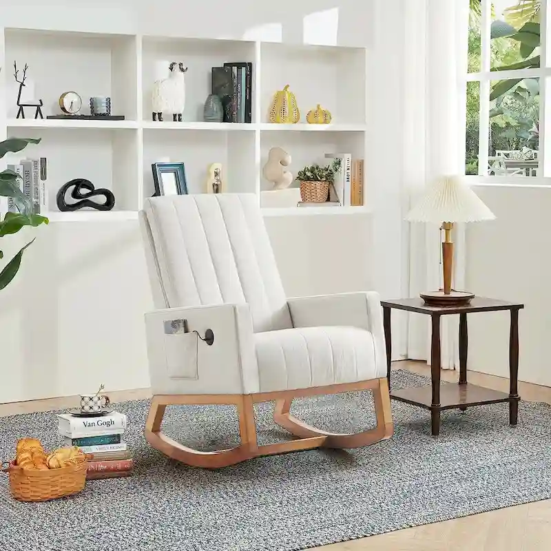 Gray Teddy Velvet Adjustable Rocking Chair with Footrest