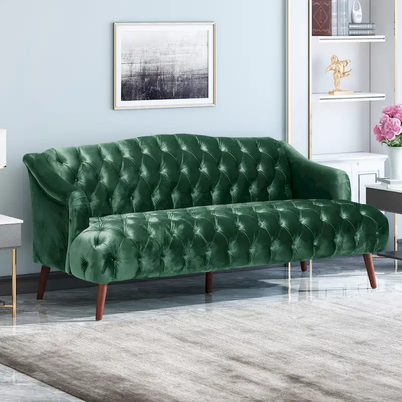 Modern 73.25 Button Tufted 3-Seater Sofa with Birch Legs