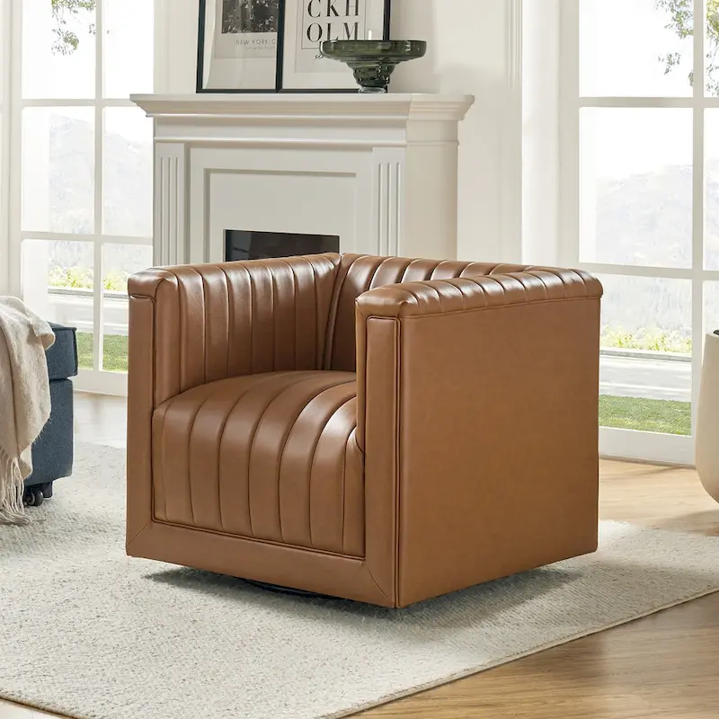 Esteban Modern Leather Upholstered Swivel Barrel Chair by HULALA HOME
