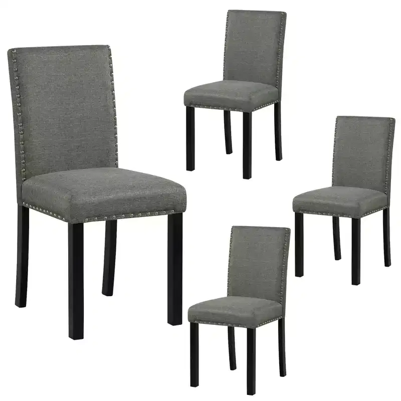 Costway Wooden Dining Chairs Set of 4 w/Solid Rubber Bent Wood Legs for Dining Room Grey