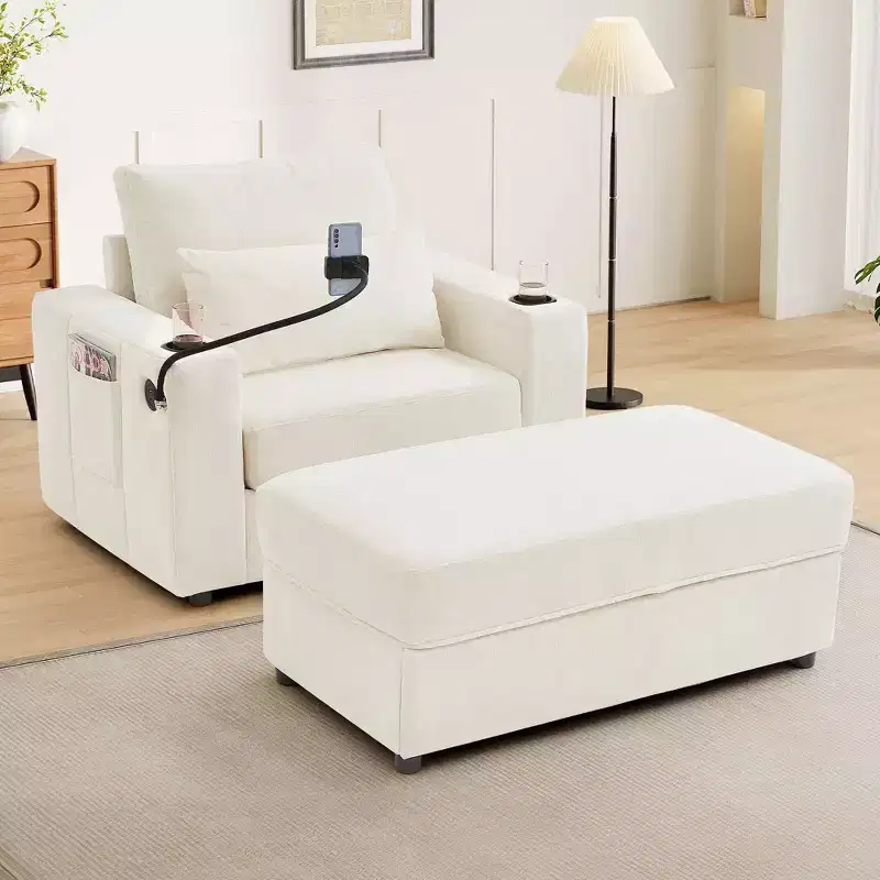 Okak Modern Comfy Chaise Lounge Sleeper Sofa Bed with Movable Storage Ottoman,Upholstered Deep Seat Sofa Couch for Living Room
