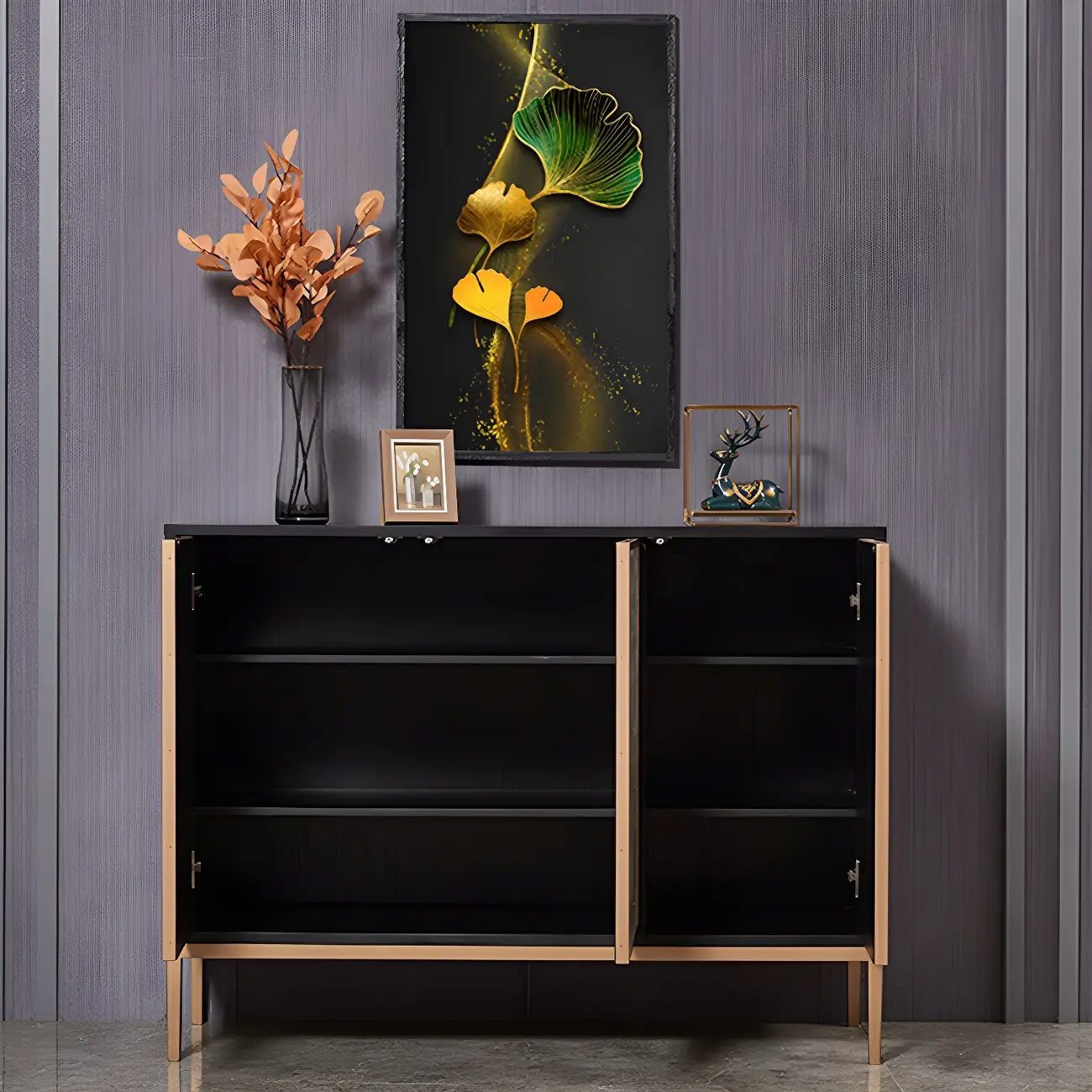 Modern Wooden Sideboard in Silver with Cabinets