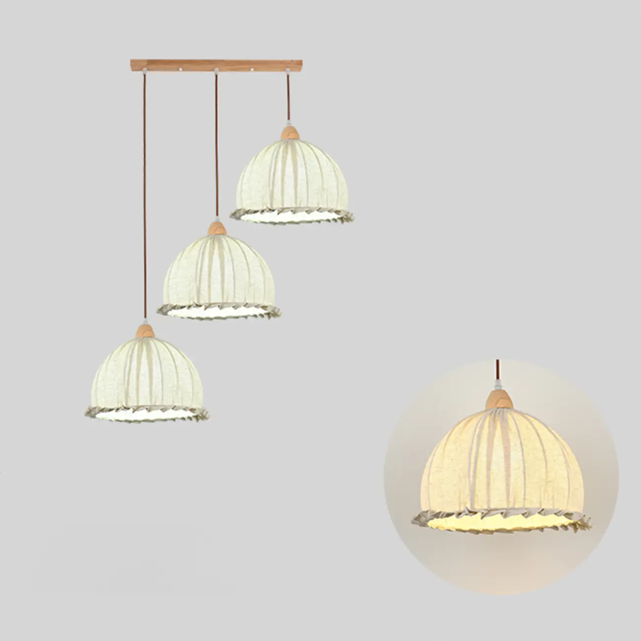 Glass Shade Wood Kitchen Island Pendant Light Adjustable Length