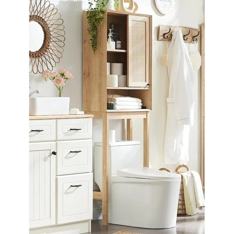 Natural Rattan Over The Toilet Storage Cabinet, Modern Storage Cabinet
