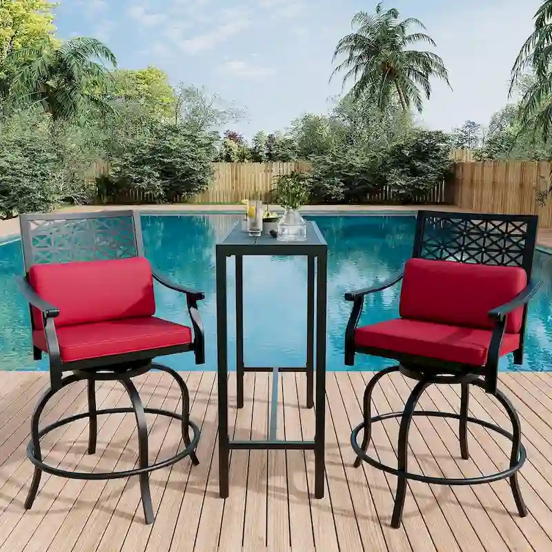 2PCS Patio Bar Stools with Armrest & Back