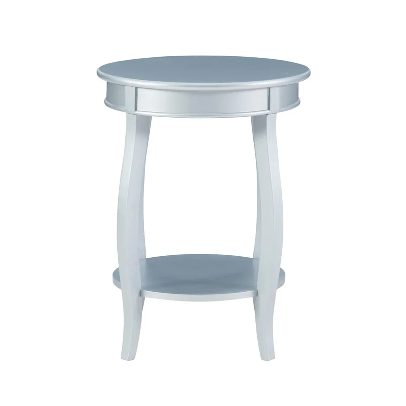 White Round Side Table with Lower Shelf & Cabriole Legs, 1-Person
