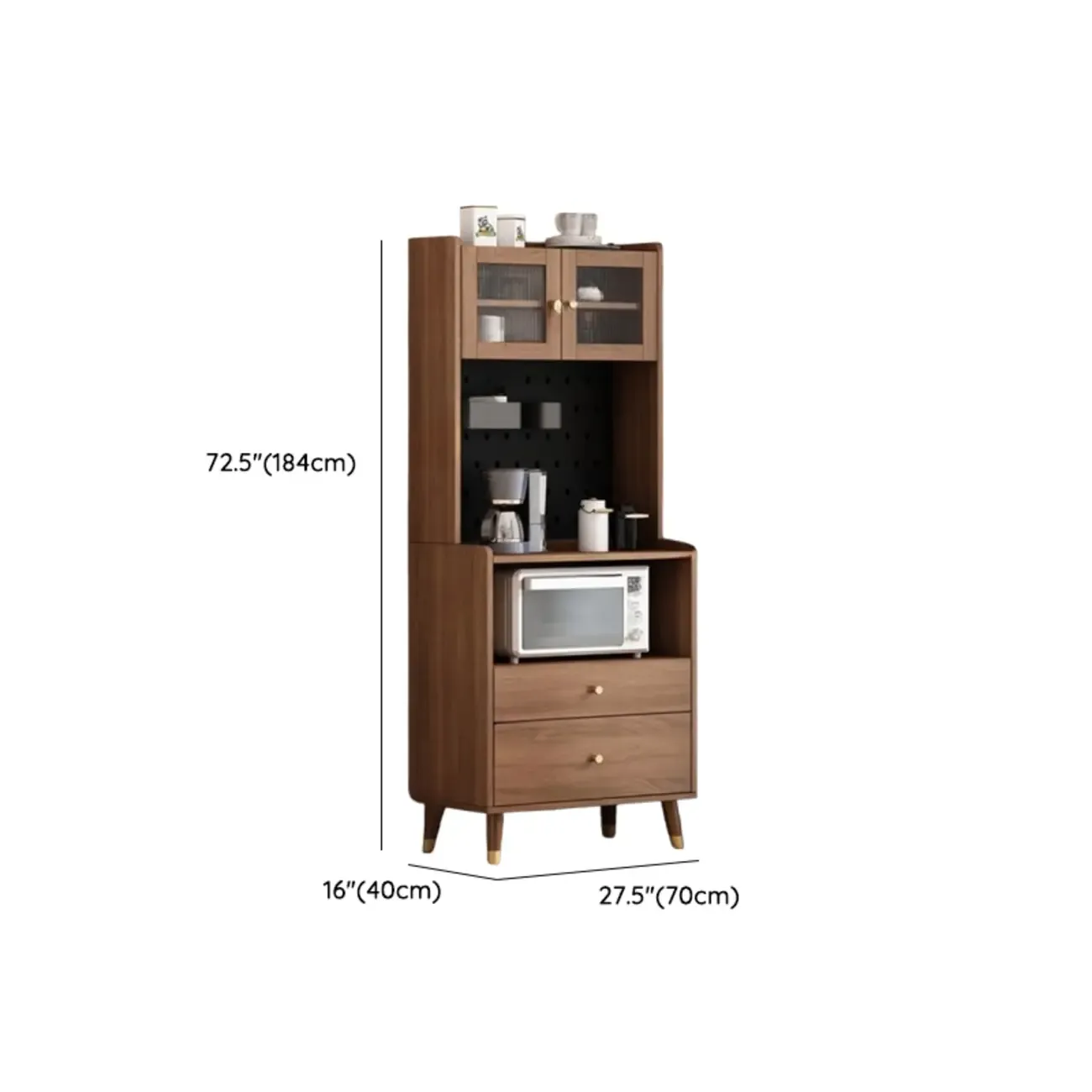 Compact Wooden Brown 2-Drawer Tall Sideboard with Hutch