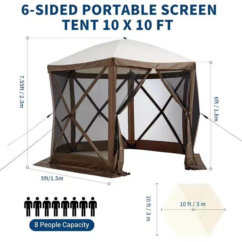 Pop-Up Gazebo Tent with Full Mesh Walls - Instant 6-Sided Sun Shelter with Mosquito Netting, Includes Rolling Carry Bag for Patio, Lawn & Camping