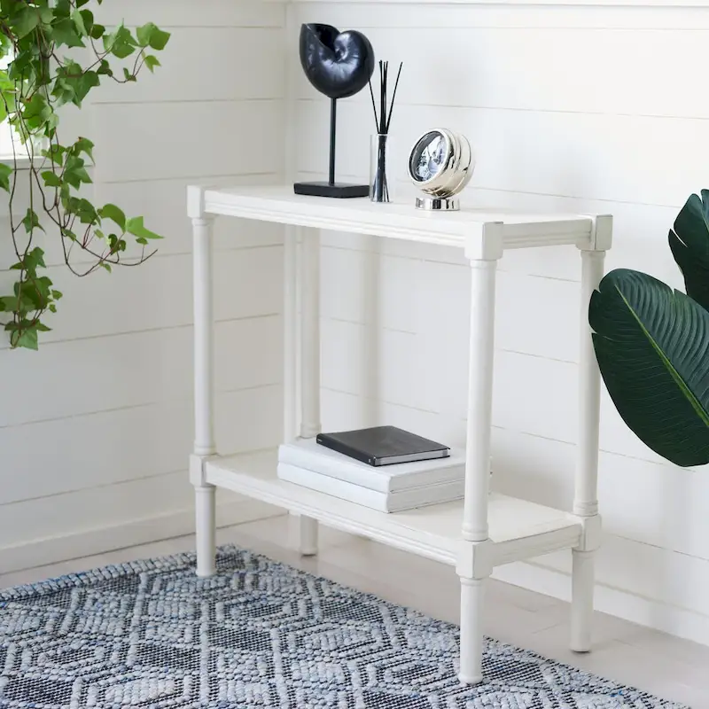 Distressed White Console Table with Bottom Shelf, 1-Piece