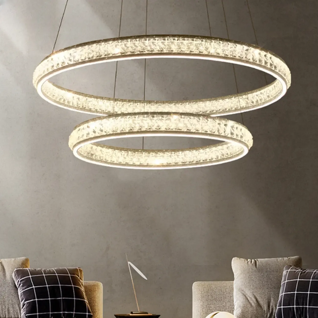 Luxury LED Golden Tiered Ring Crystal Chandelier