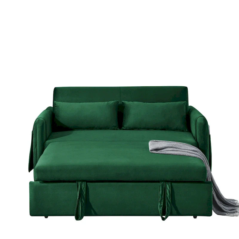 55  Modern Convertible Sofa Bed with 2 Detachable Arm Pockets
