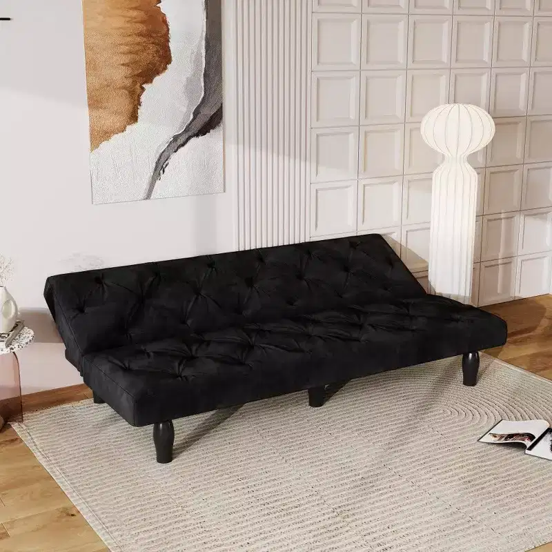 TUYOHW 66'' Space-Saving Convertible Sofa,Velvet Sofa Bed with Sturdy Wood Frame,3-Position Adjustable Loveseat for Living Room