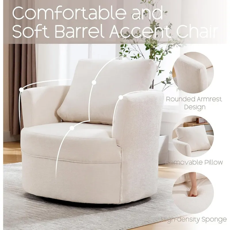 Swivel Accent Barrel Chair Round Arm Chair with Pillow